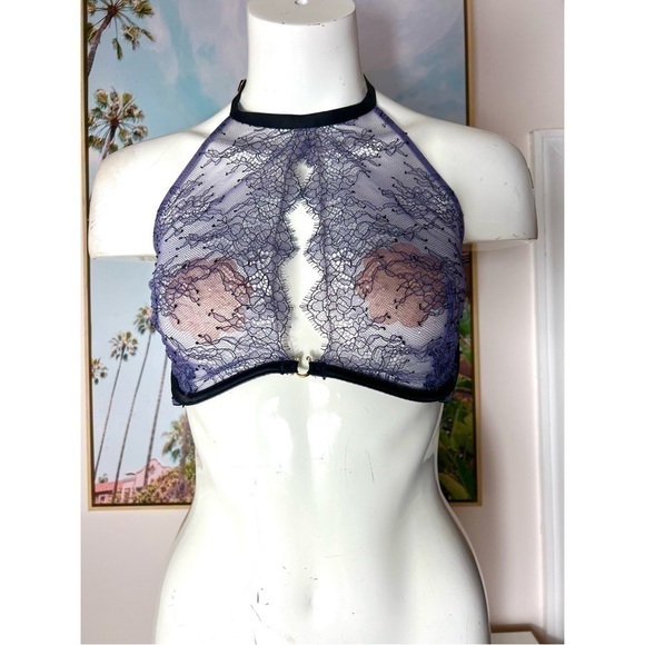 Victoria's Secret Very Sexy Purple Lace Sheer Underwire High Neck Bra Size 38C - Picture 1 of 13
